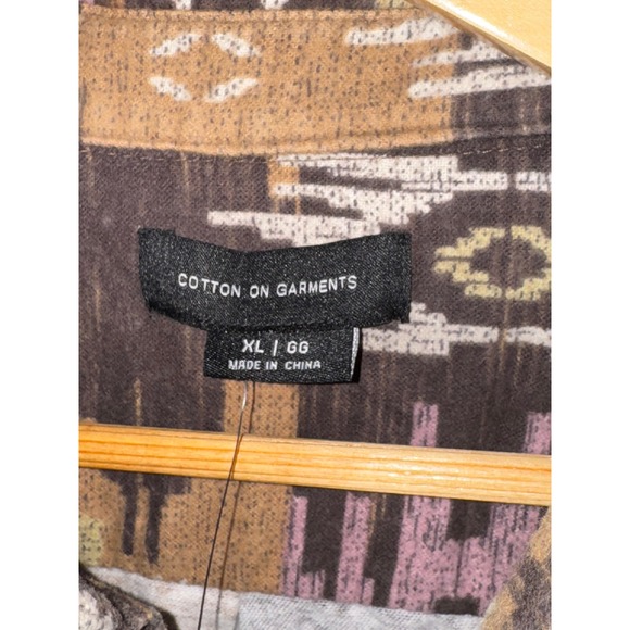 Cotton On Mens Camden Aztec Long Sleeve Shirt Khaki Tribal Pattern, Size XL, NWT - Picture 5 of 6